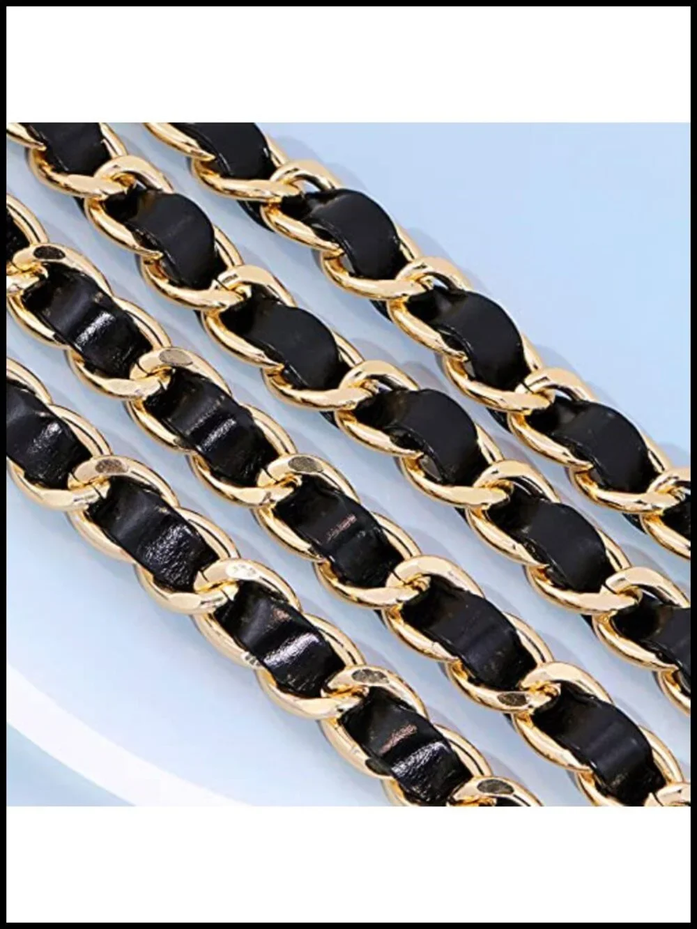 Layered Metal Chain Leather Waist Belt - Skinny Adjustable
